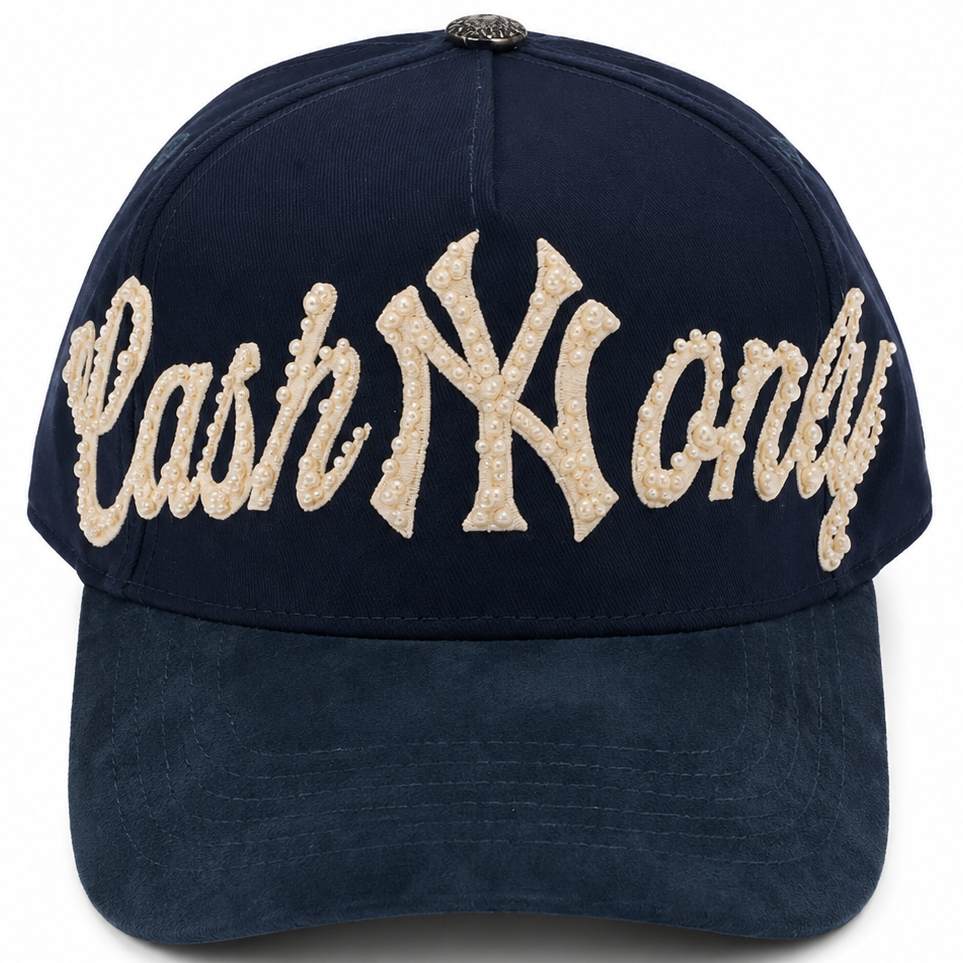 Navy Blue Cash Only Pearl Hat – front view