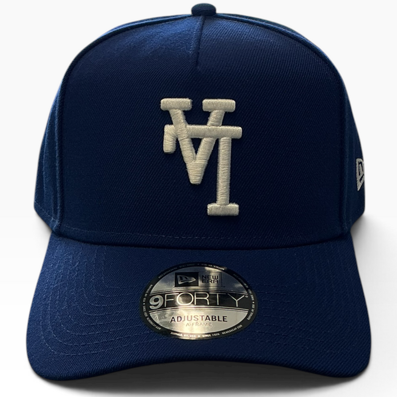 LA Upside Down Logo Navy New Era 9FORTY A-Frame adjustable hat - front view