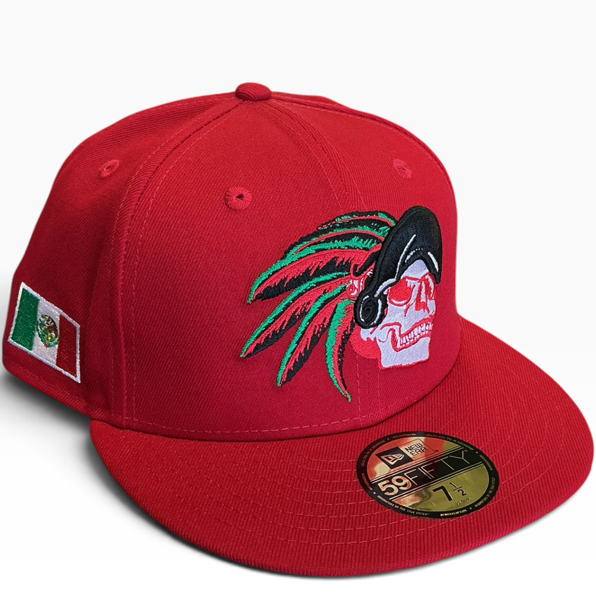 Mexico red Skull Headdress New Era 59FIFTY fitted hat - side view