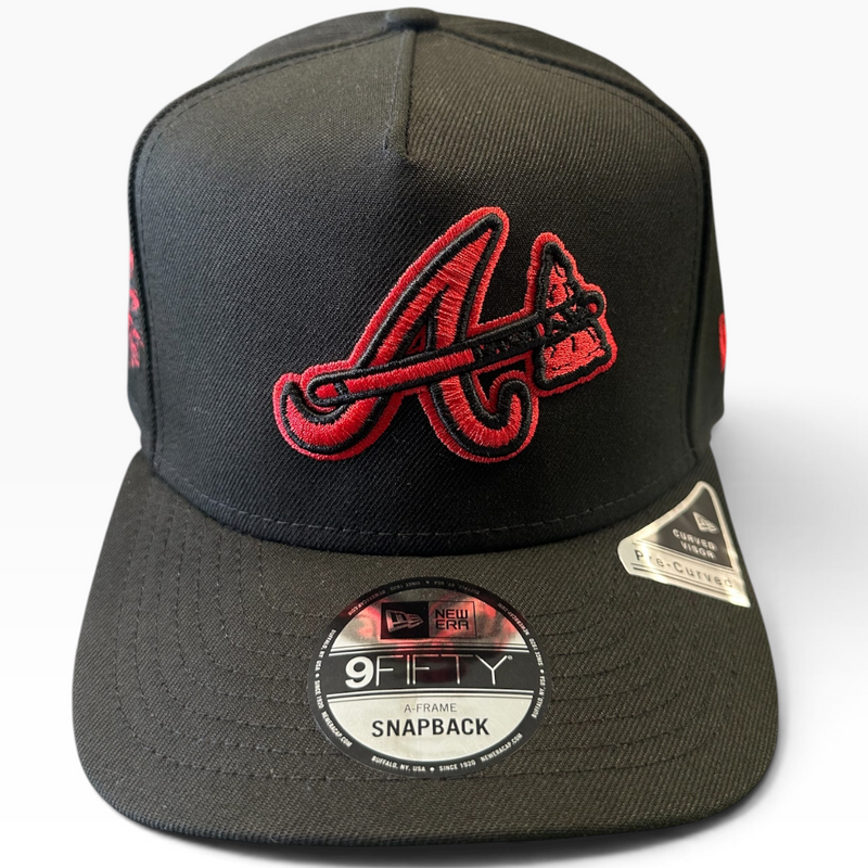Atlanta Braves black and red New Era 9FIFTY A-Frame snapback hat - front view