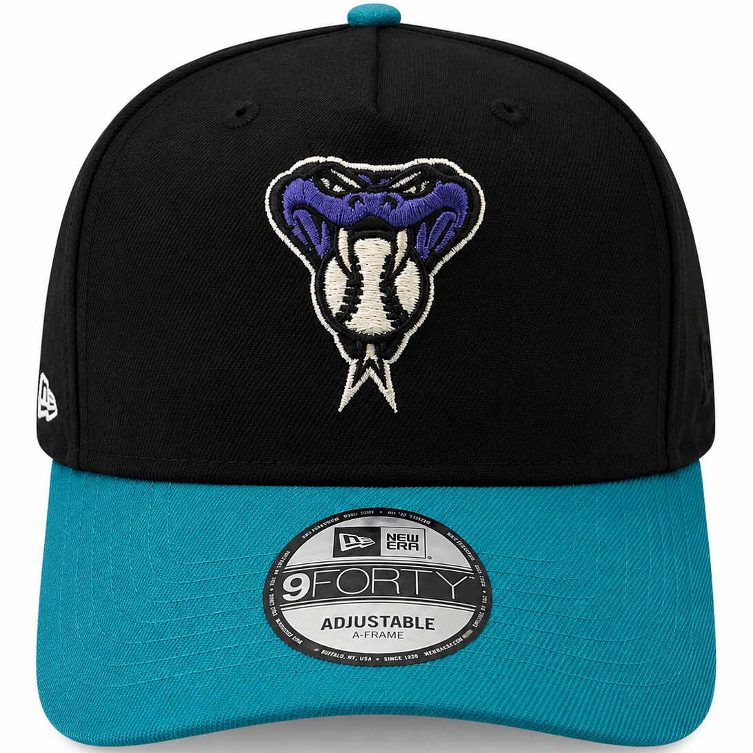 Diamondbacks black and teal A-Frame hat with 1998 Inaugural Season side patch - side view