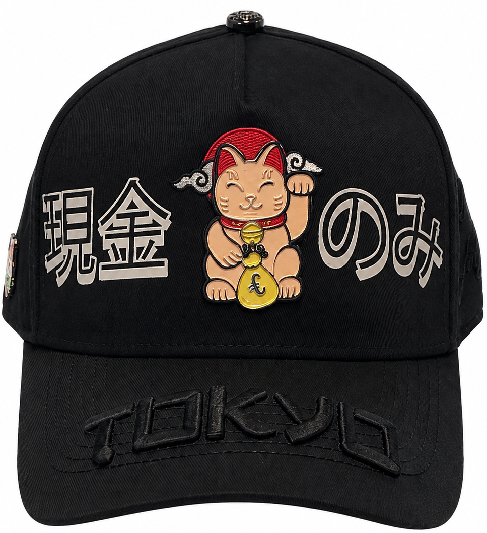 Cash Only Tokyo Lucky Cat Black Cap – front view