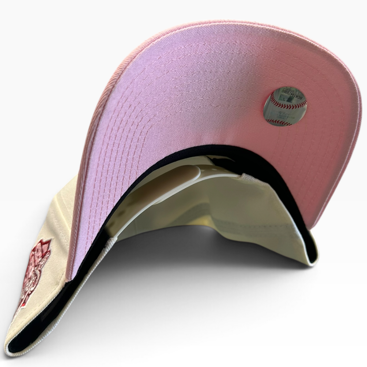 New York Yankees cream and pink New Era 9FORTY A-Frame snapback hat - back view