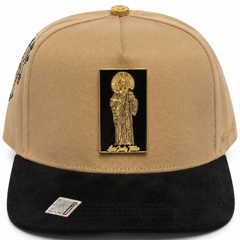 San Judas Tadeo Tan & Black Snapback Hat – front view