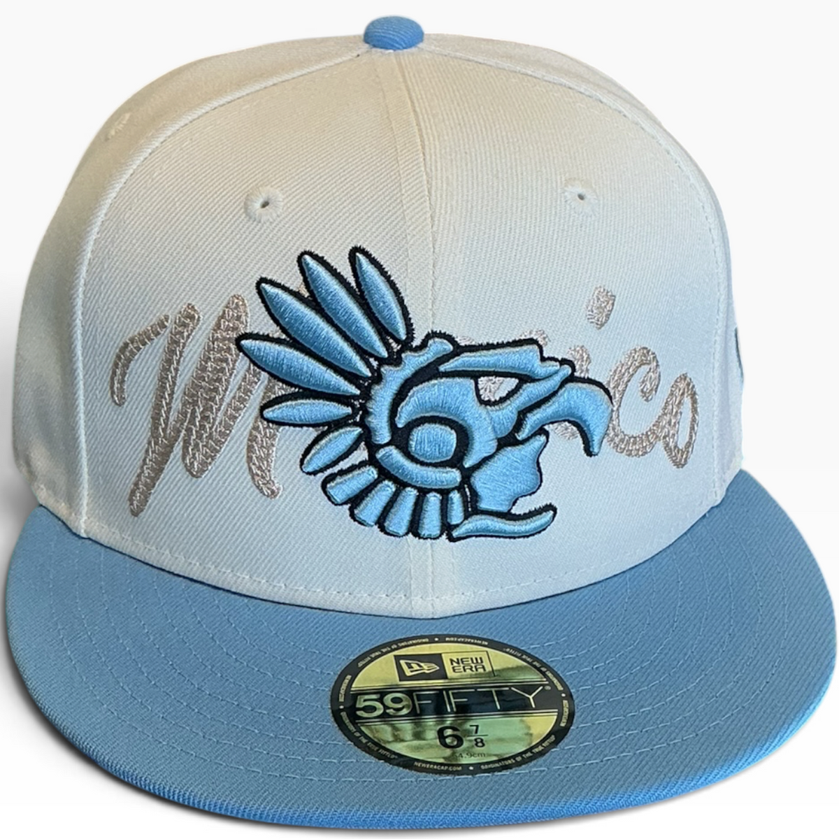 Mexico Aztec Eagle Cream & Sky Blue New Era 59FIFTY fitted hat - side view