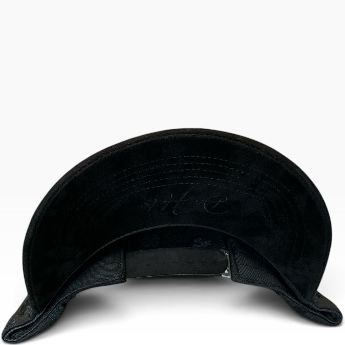 Black Good Luck clover rhinestone snapback hat - front view