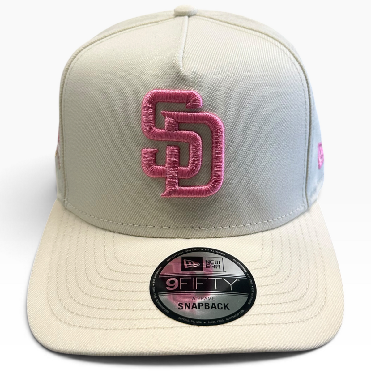 San Diego Padres Cream & Pink New Era 9FIFTY A-Frame snapback hat - side view