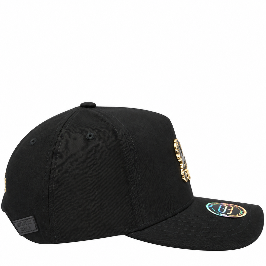 Black Horse Gold Emblem Suede Brim Snapback Hat