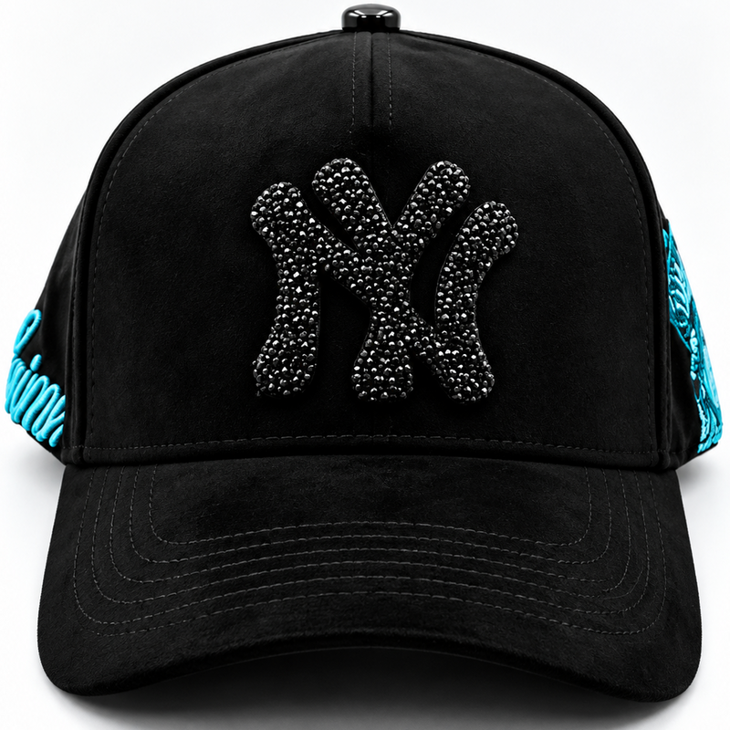 Cash Only New York Yankees Black Rhinestone & Turquoise Embroidered Adjustable Hat