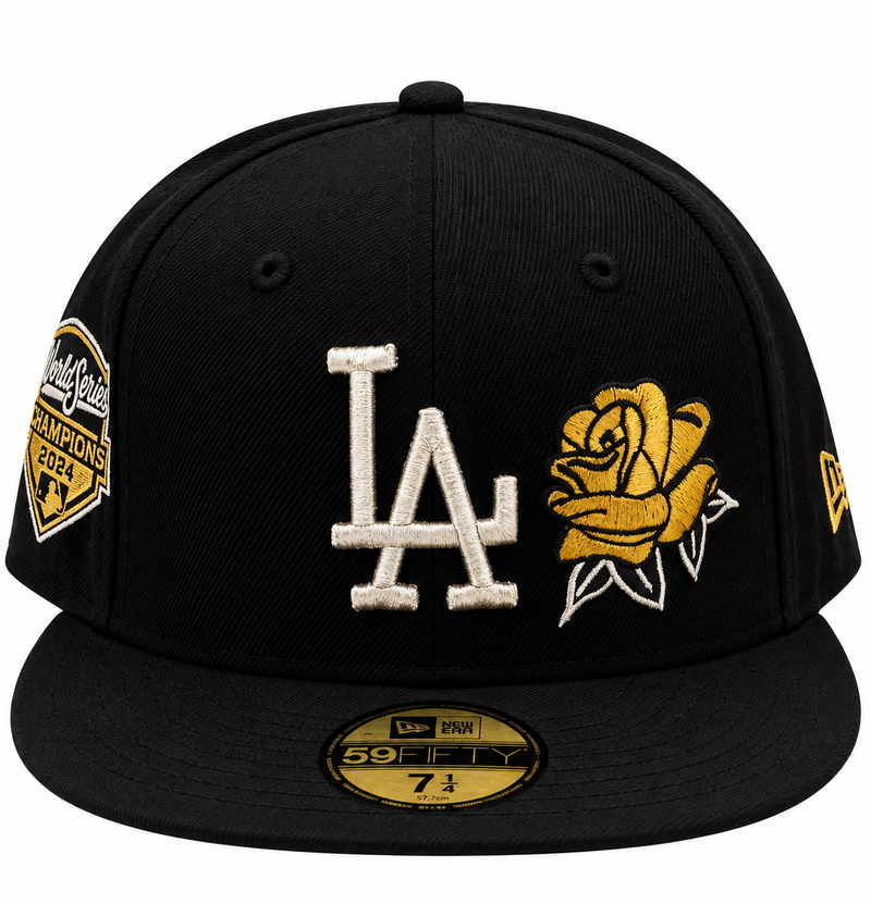 New Era Los Angeles Dodgers Black & Gold Rose 2025 World Series Champions 59FIFTY Fitted Hat