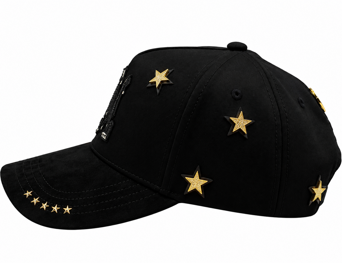 Black NY Rhinestone & Gold Star Snapback Hat