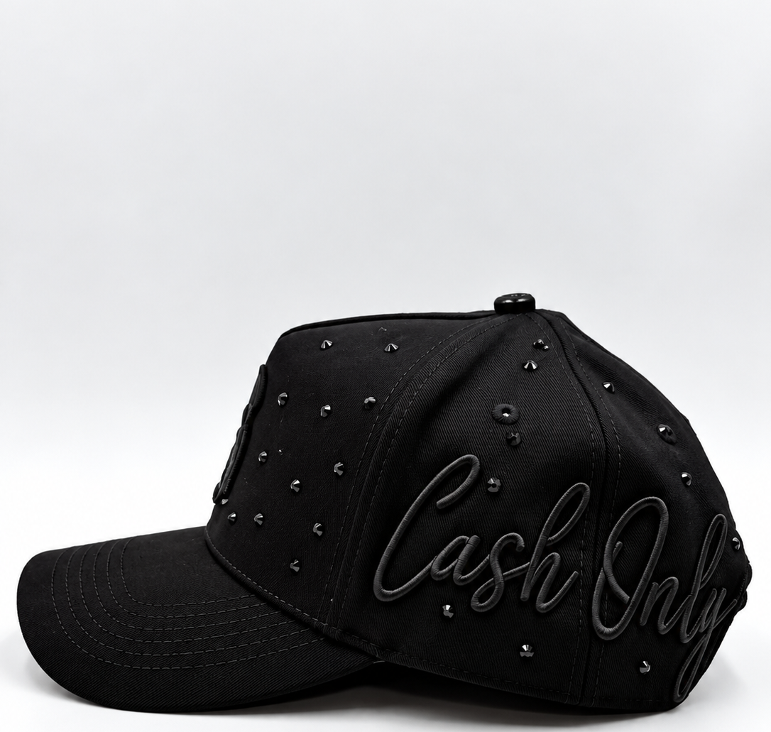 Cash Only Los Angeles LA Black & Turquoise Rhinestone Adjustable Hat