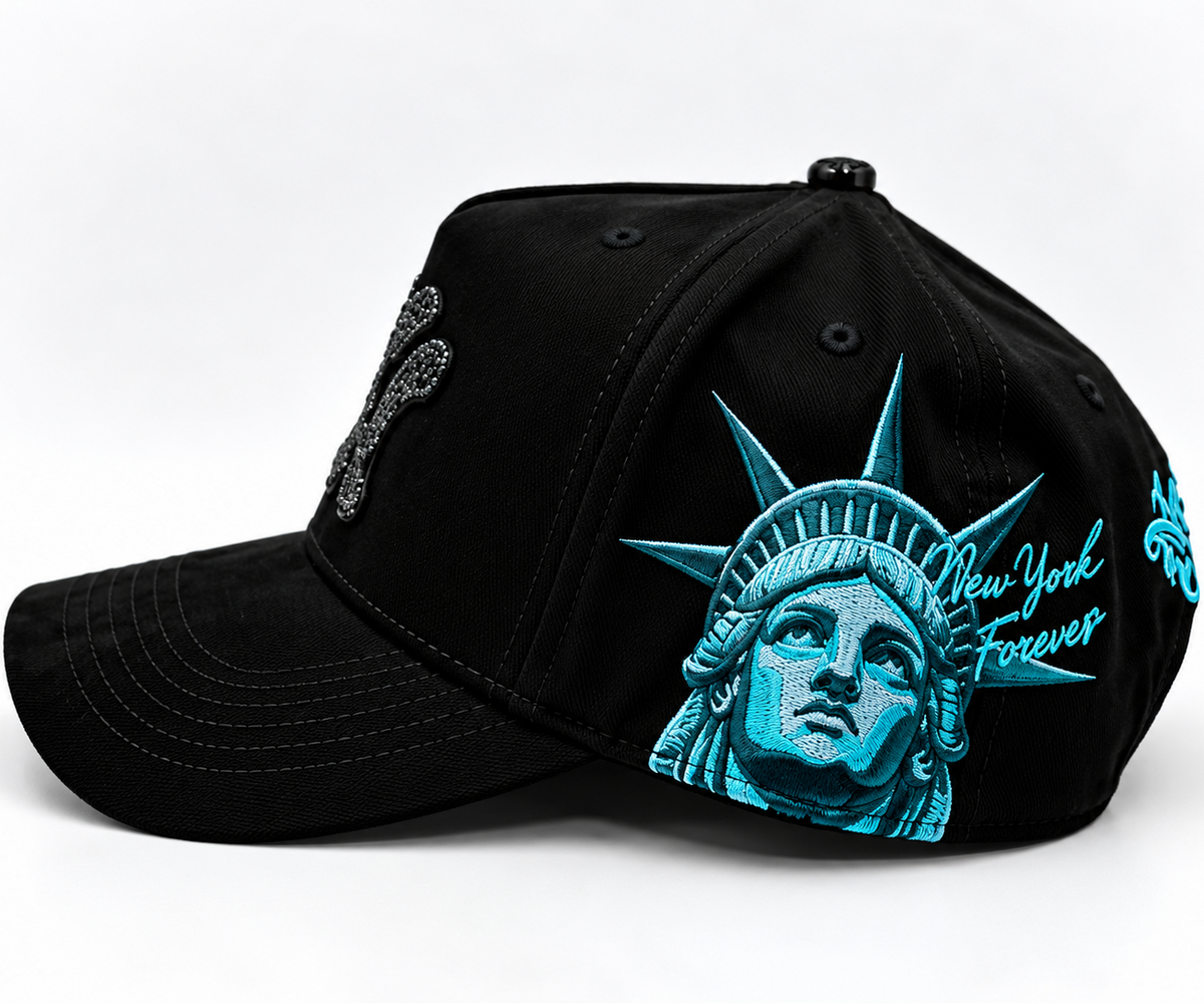 Cash Only New York Yankees Black Rhinestone & Turquoise Embroidered Adjustable Hat