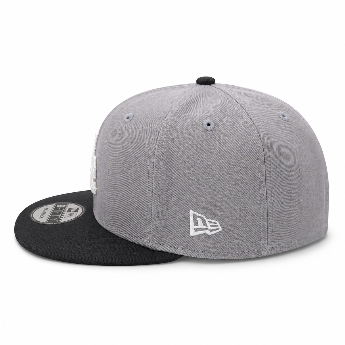 Los Angeles Dodgers grey and black New Era 9FIFTY World Series snapback hat – side view with black flat brim and white New Era flag