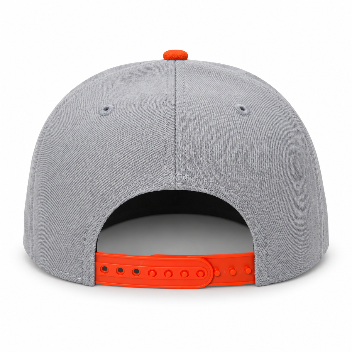 Baltimore Orioles grey and orange New Era 9FIFTY 30th Anniversary snapback hat – back view with orange snap closure and orange button