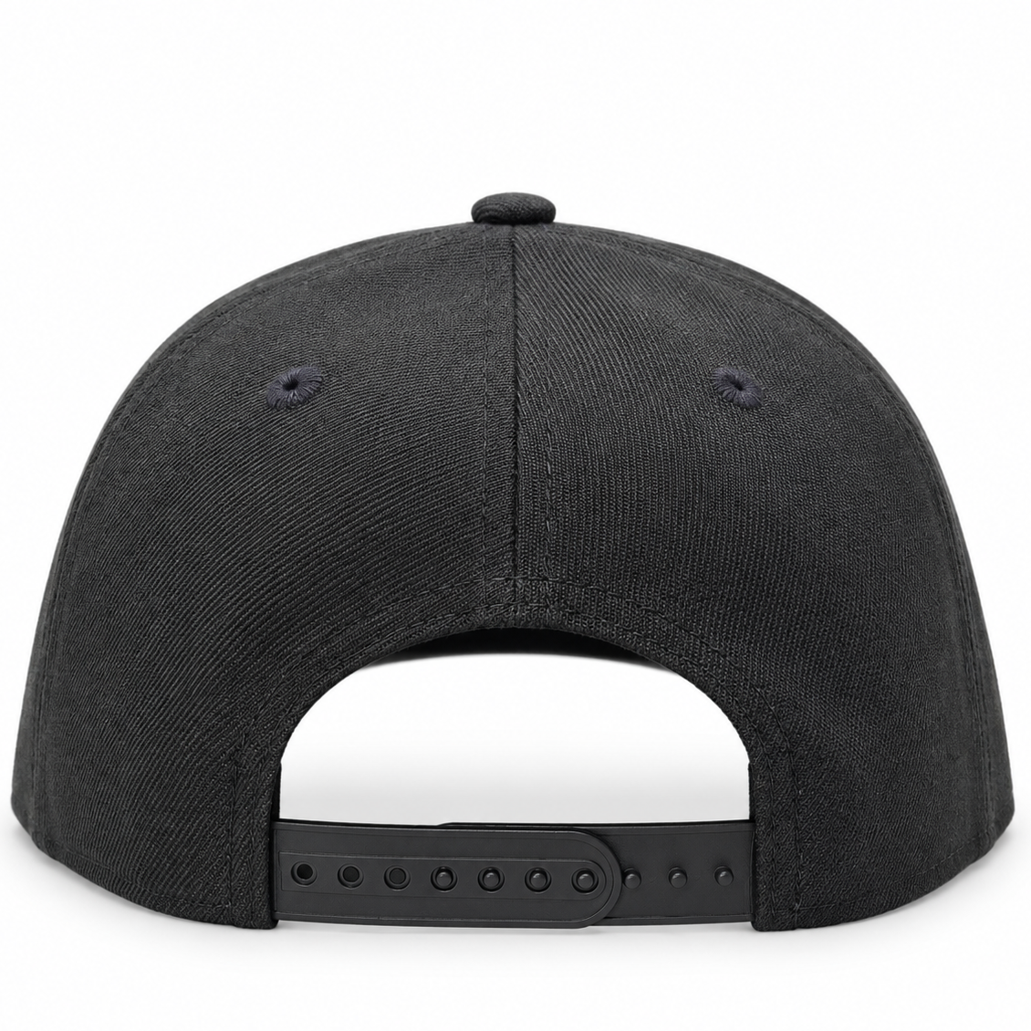 Black cap – back view with black snap closure