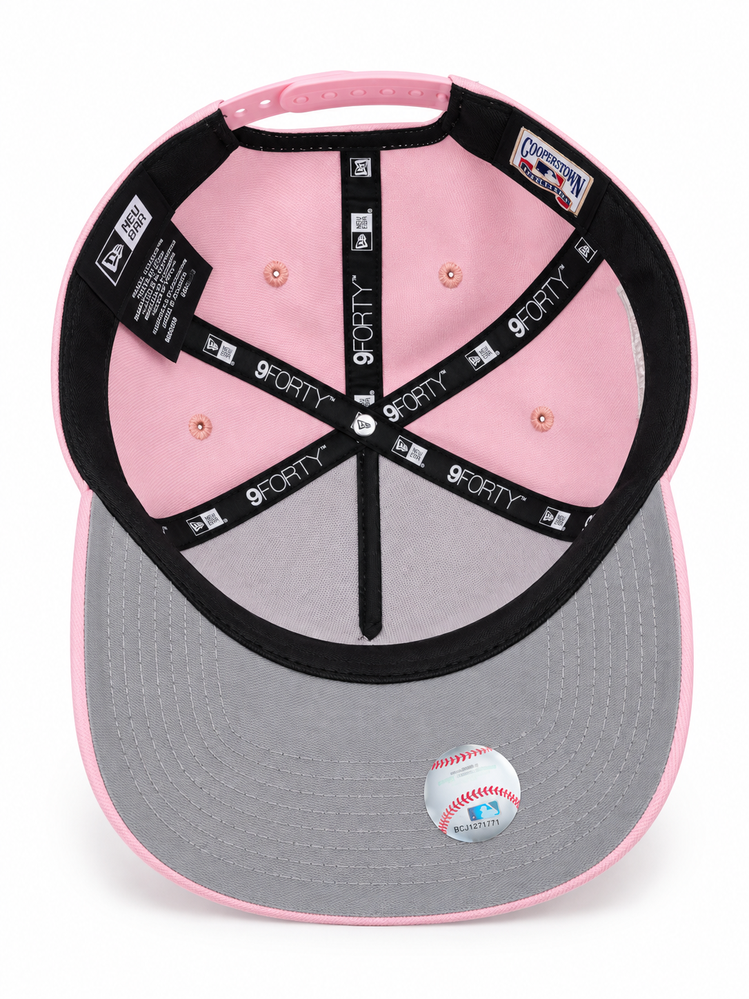 Pink cap – underside view with pink crown lining and grey undervisor