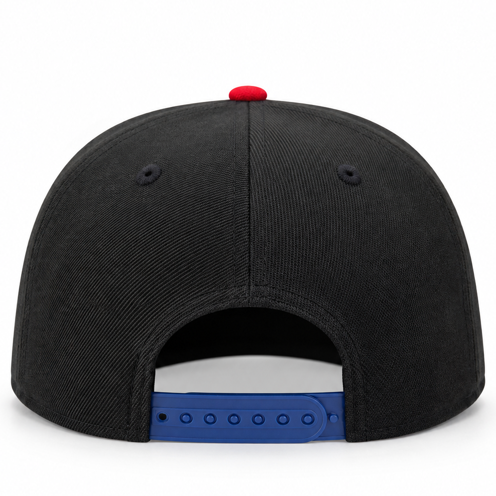 New Era Los Angeles Dodgers 2024 World Series black 9FIFTY snapback hat – back view with royal blue snap closure and red button