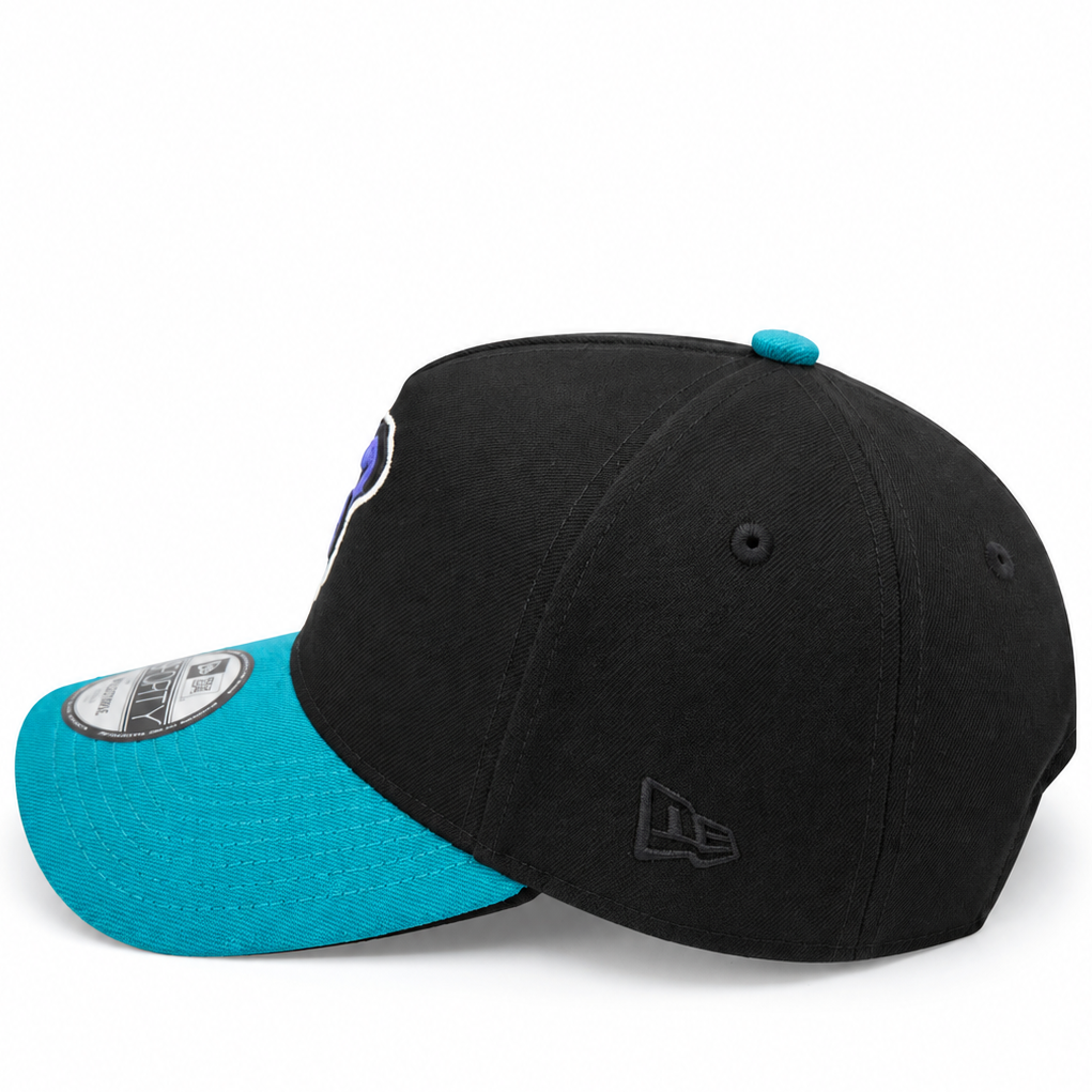 New Era Arizona Diamondbacks 1998 Inaugural Season black and teal hat – side view with teal undervisor and embroidered team logo