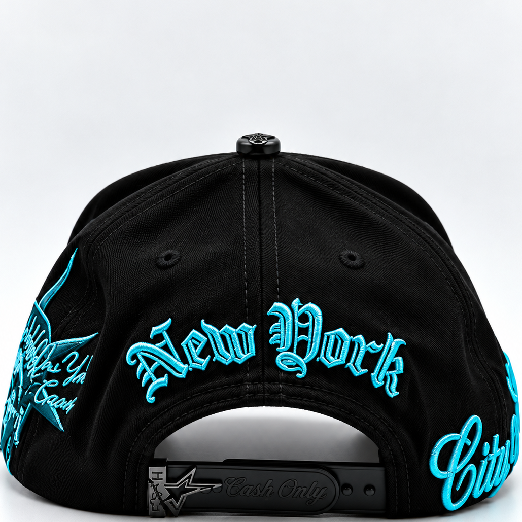 Cash Only New York Yankees Black Rhinestone & Turquoise Embroidered Adjustable Hat