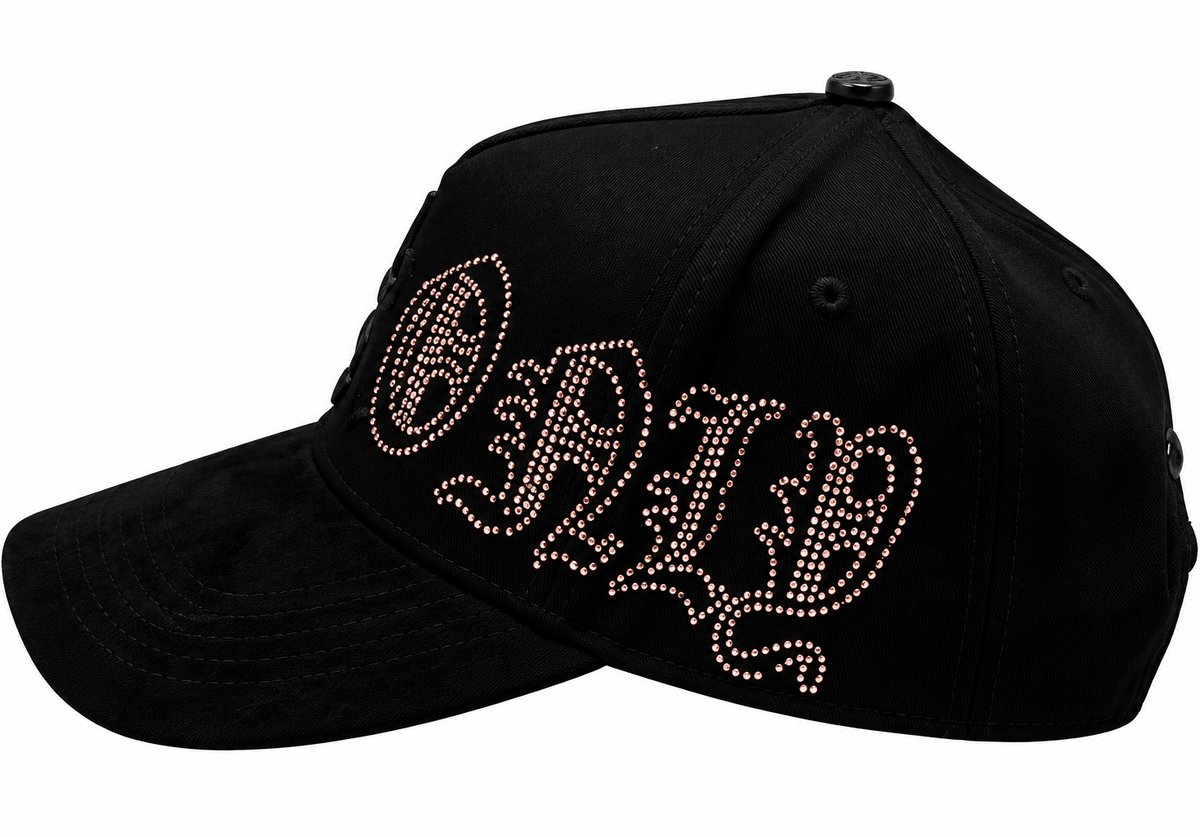 Black Cash Only Rhinestone Suede Brim Snapback Hat