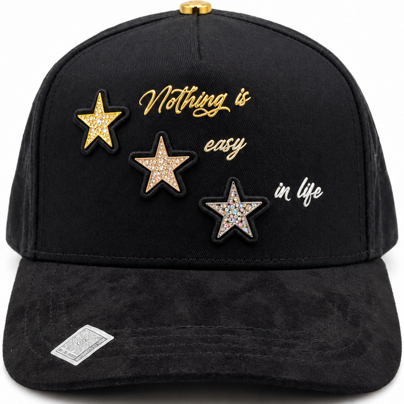 Black & Gold “Nothing Is Easy in Life” Stars & Crosses Snapback Hat