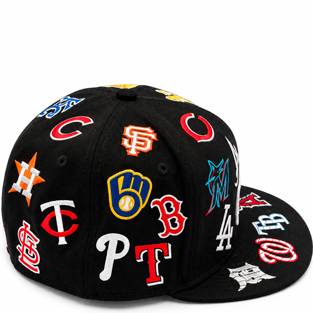 New Era MLB All-Over Team Logos Black 59FIFTY Fitted Hat