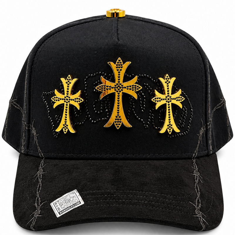 Bigg Boss Black & Gold Triple Cross Snapback Hat