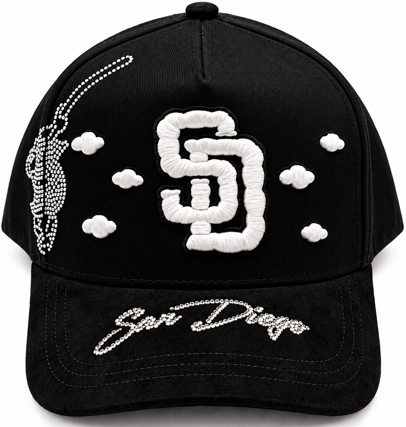 MZ Hats San Diego Padres Black Rhinestone Snapback Hat