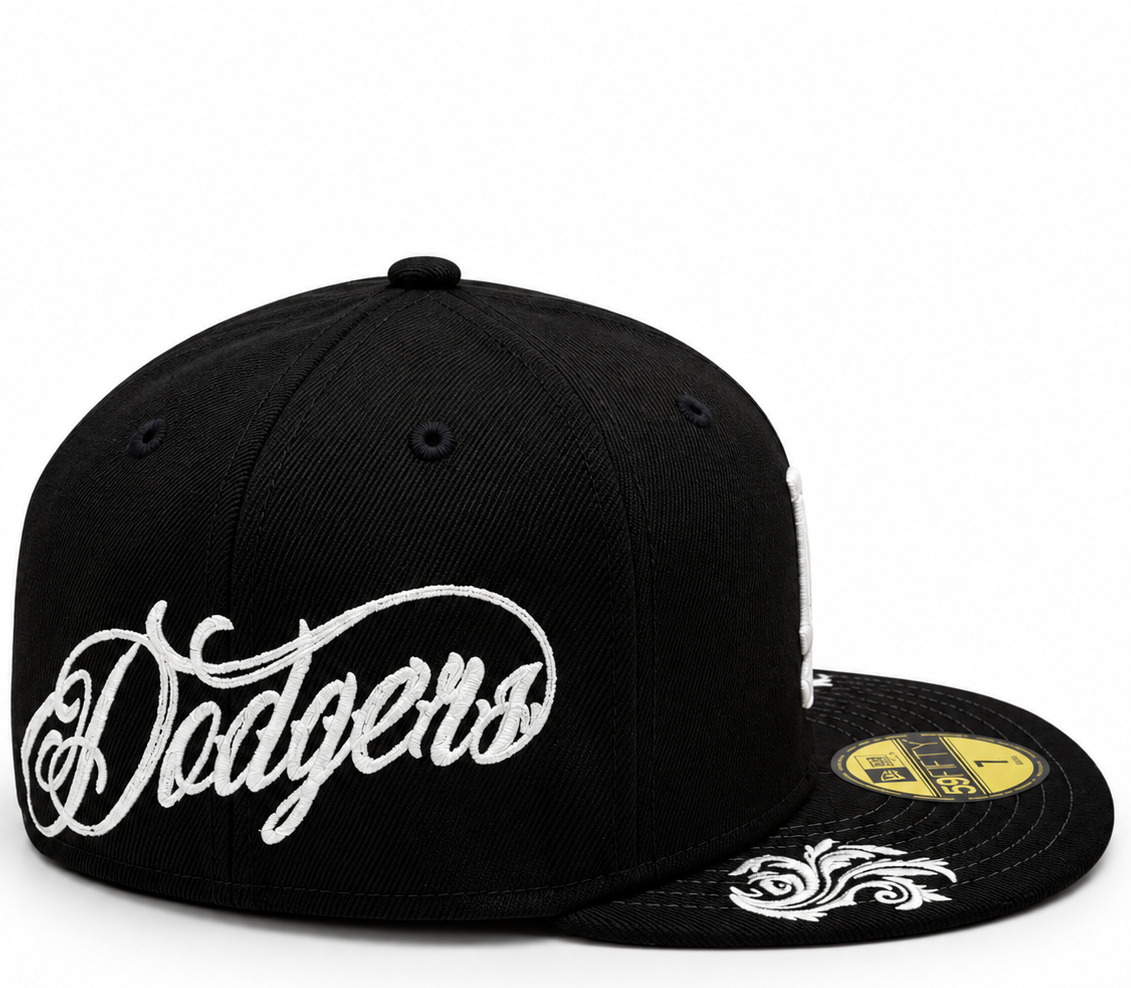 New Era Los Angeles Dodgers Ornate Script Black 59FIFTY Fitted Hat
