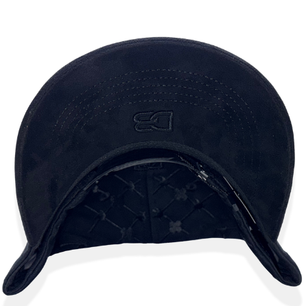 DB Hats black rhinestone LA hat – rear view of the suede crown and curved brim