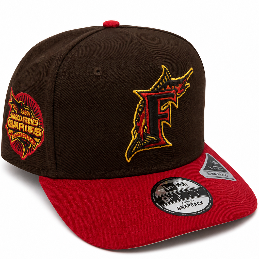 Florida Marlins brown and red World Series New Era 9FIFTY A-Frame snapback hat - side view