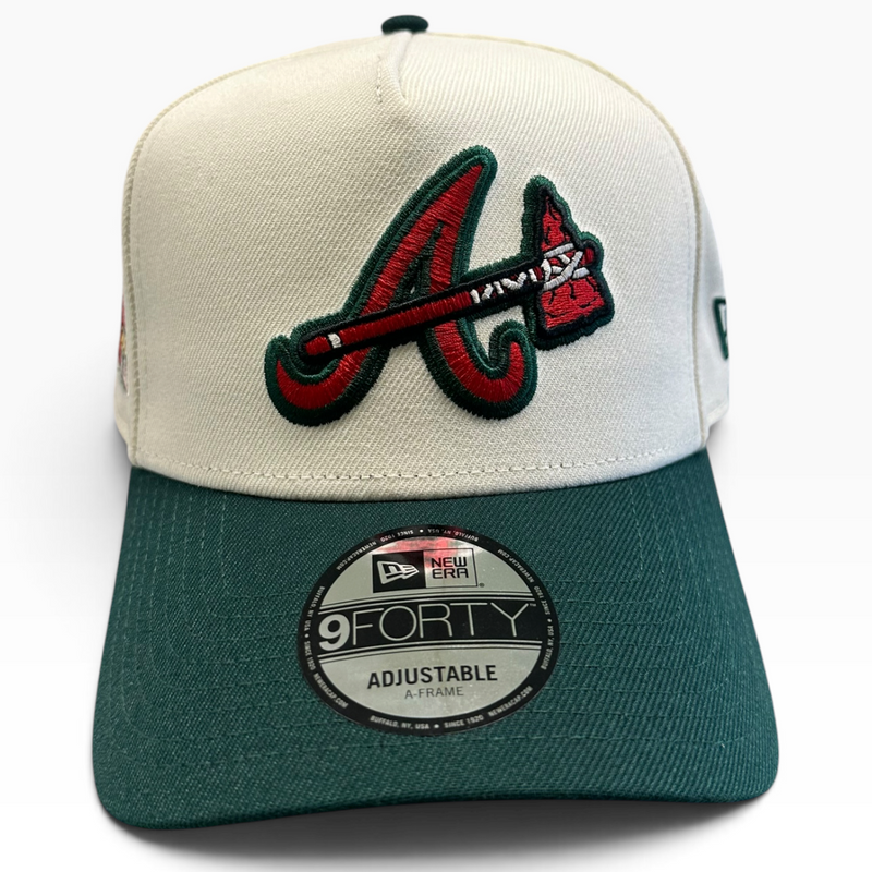 Atlanta Braves Cream & Dark Green New Era 9FORTY A-Frame adjustable hat - front view