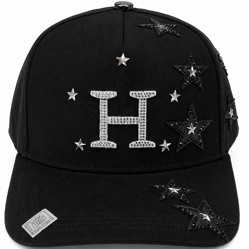 Black Rhinestone H Star Snapback Hat – front view