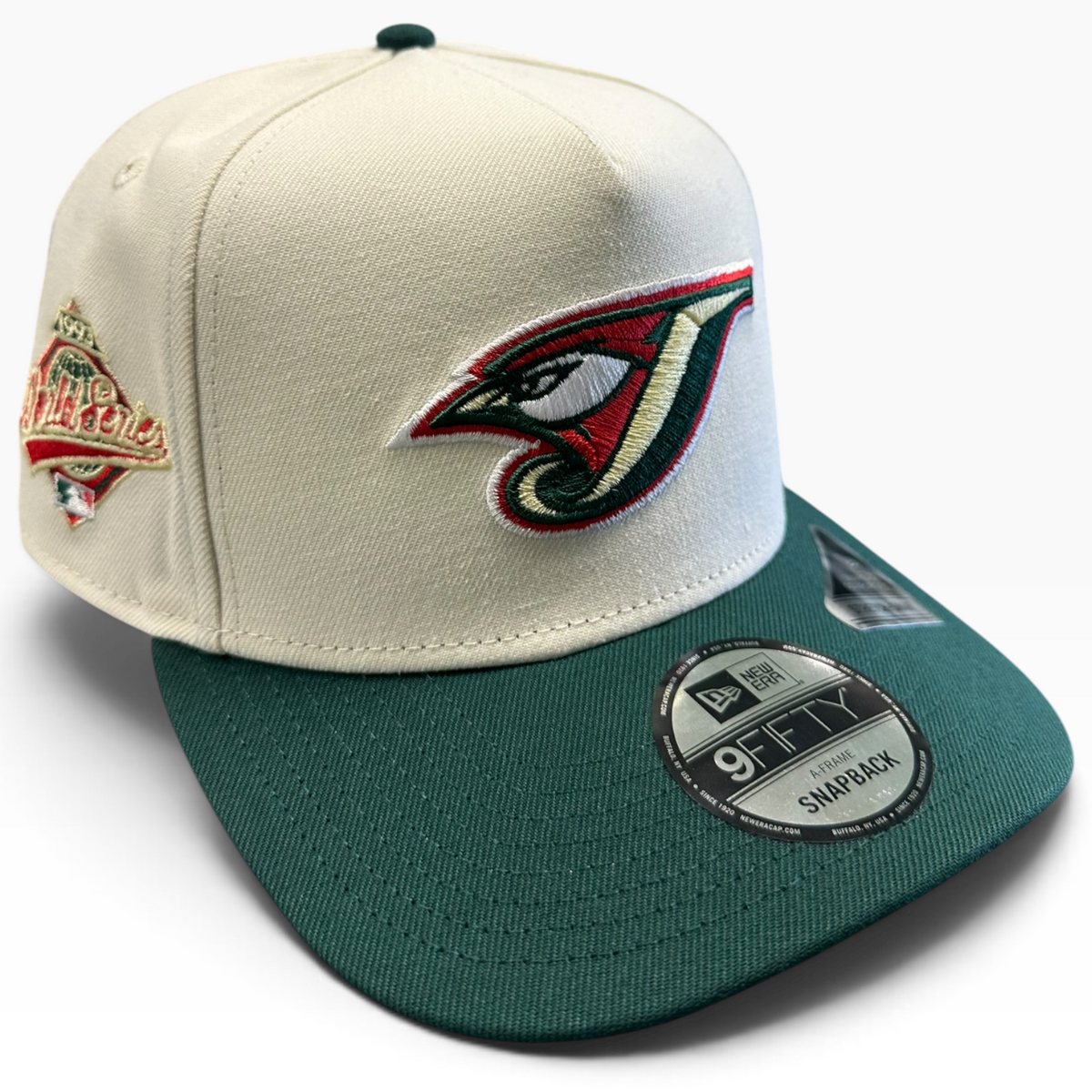 Toronto Blue Jays Cream & Dark Green New Era 9FIFTY A-Frame snapback hat - side view