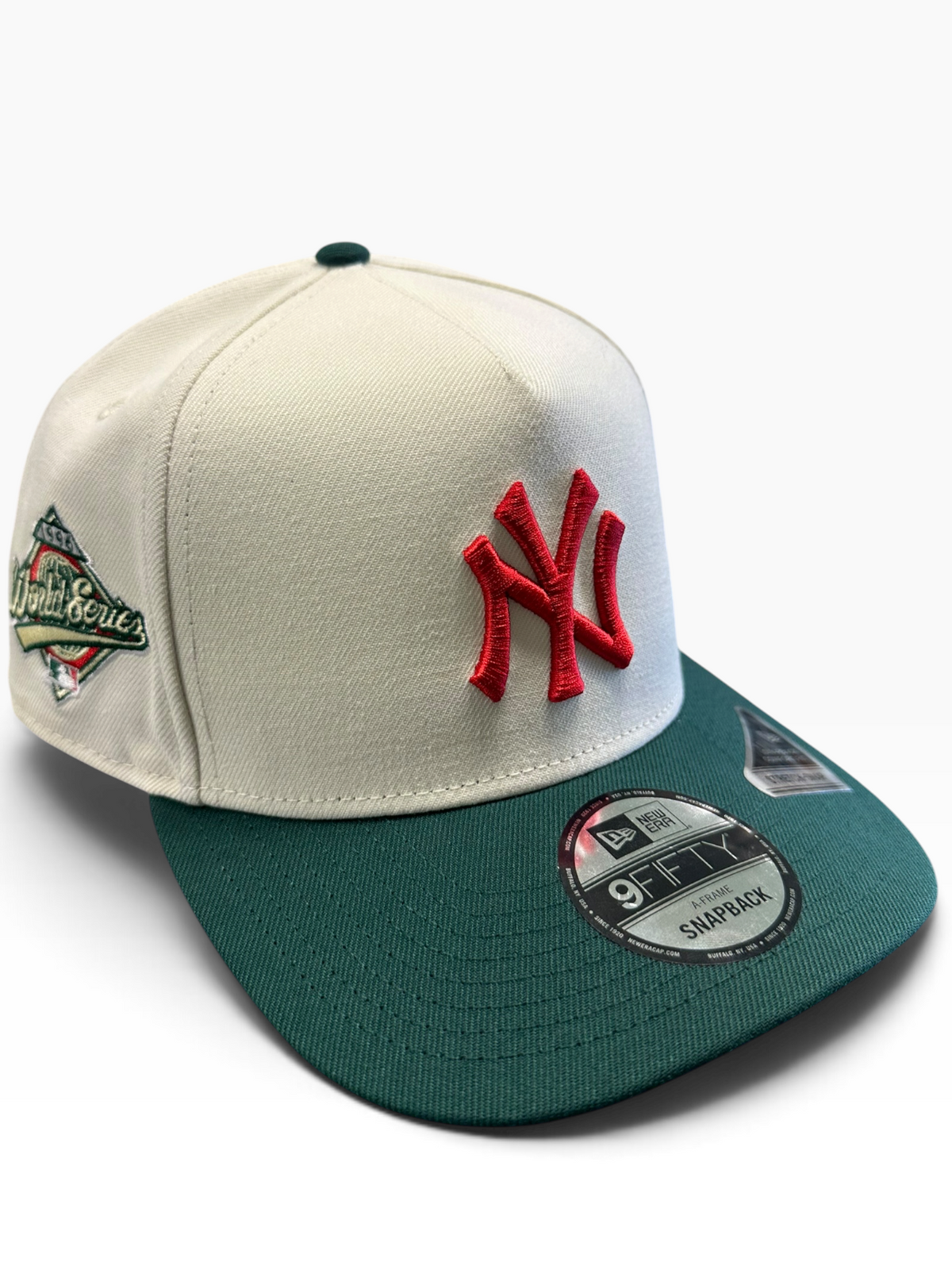 New York Yankees Cream & Dark Green New Era 9FIFTY A-Frame snapback hat - front view