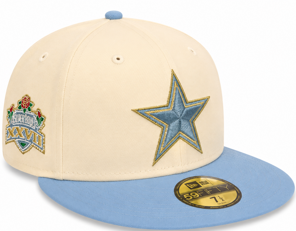 Dallas Cowboys cream/light blue New Era 59FIFTY fitted hat - side view