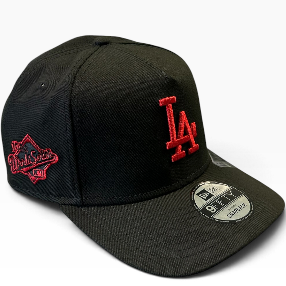Los Angeles Dodgers black and red New Era 9FIFTY A-Frame snapback hat - side view