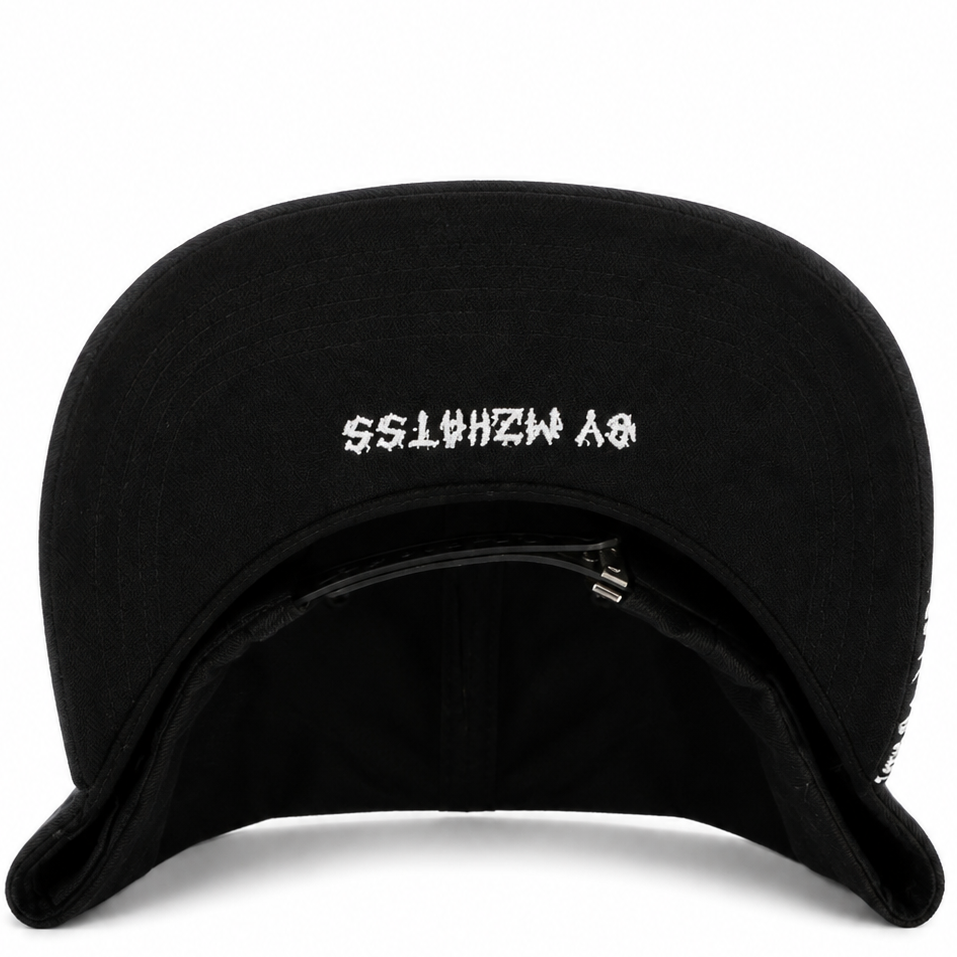 Black LA flame snapback hat with silver flame embroidery - front view