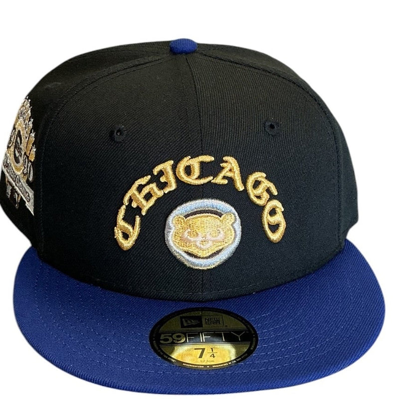 Chicago Cubs Black & Royal Blue New Era 59FIFTY fitted hat - side view