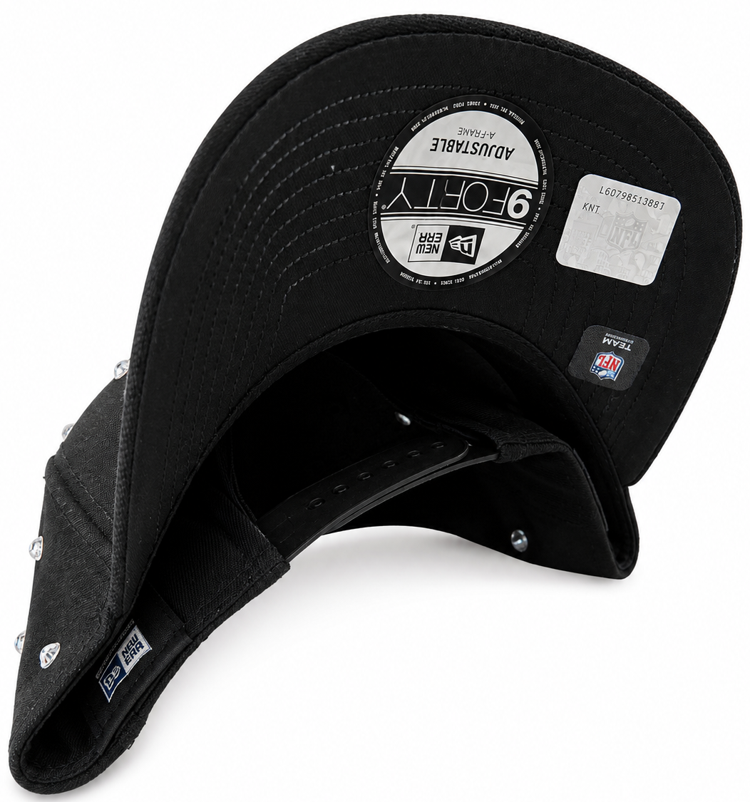 Raiders black rhinestone snapback - back view showing adjustable closure