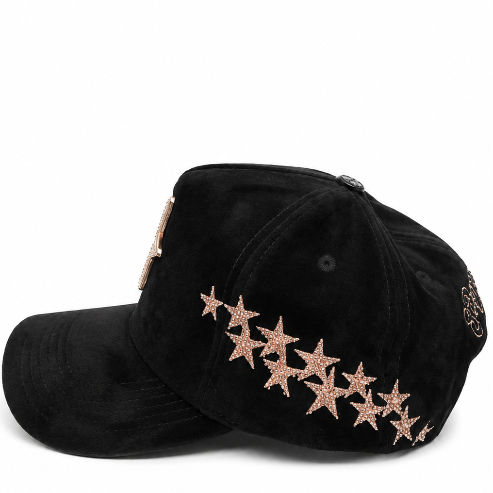 Black suede rhinestone star cap - alternate angle