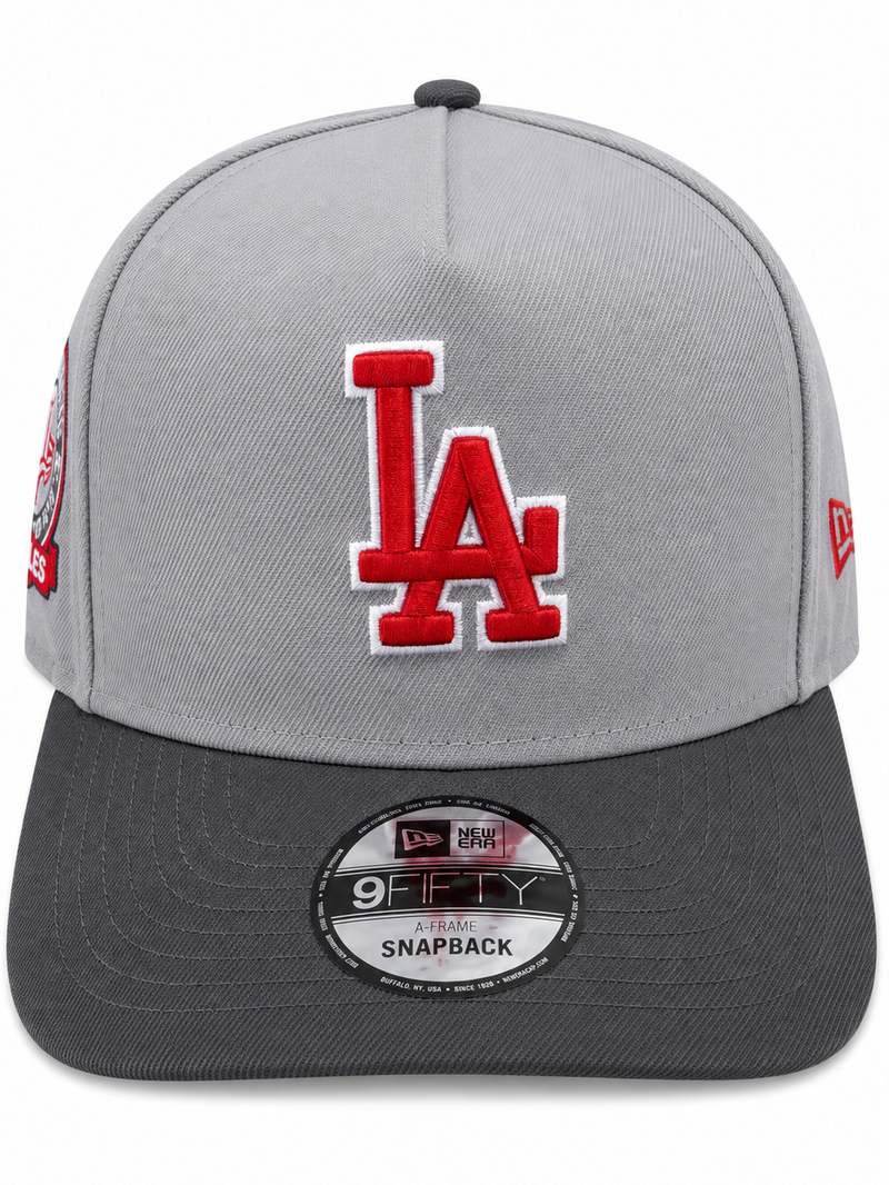 Dodgers gray and charcoal A-Frame snapback with embroidered side detail - side view