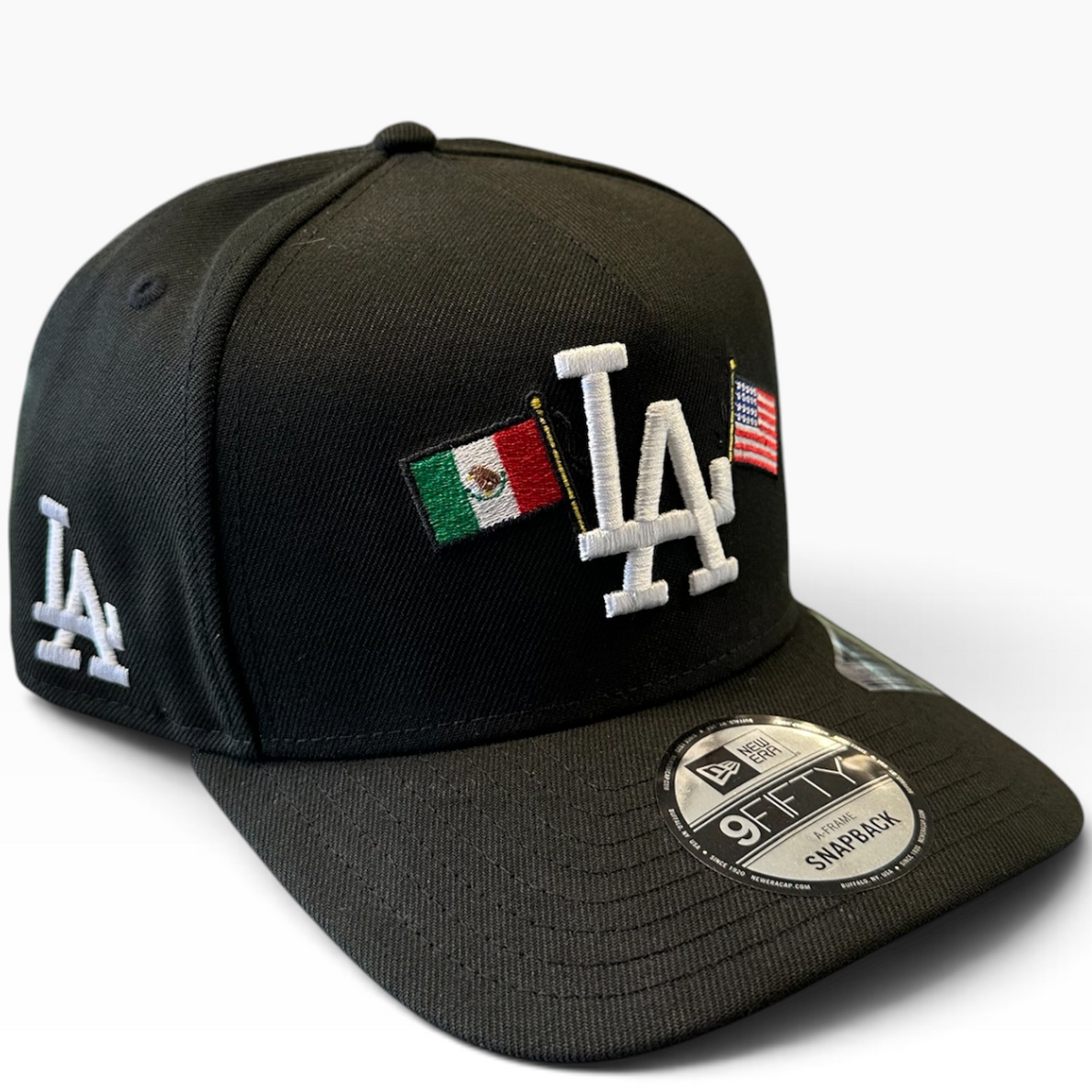 Los Angeles Dodgers Mexico & USA Flags Black New Era 9FIFTY A-Frame snapback hat - front view
