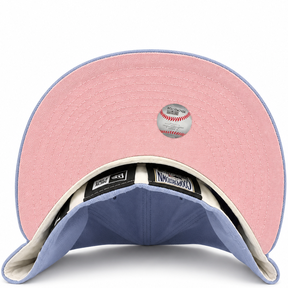 Kansas City Royals lavender and pink New Era 59FIFTY fitted hat - undervisor detail