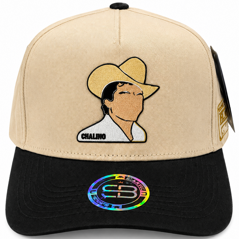 Chalino Two-Tone Snapback Hat – Beige & Black – front view