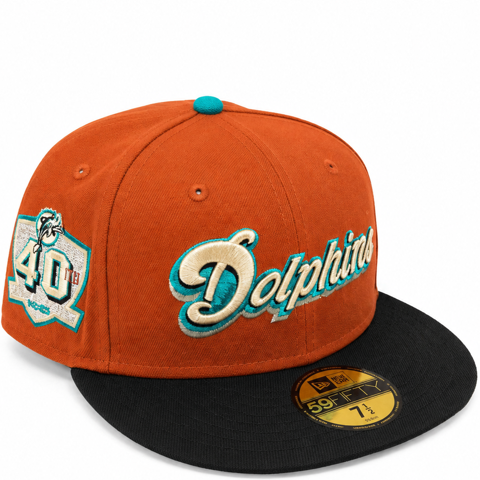 Miami Dolphins Orange / Black New Era 59FIFTY fitted hat - front view