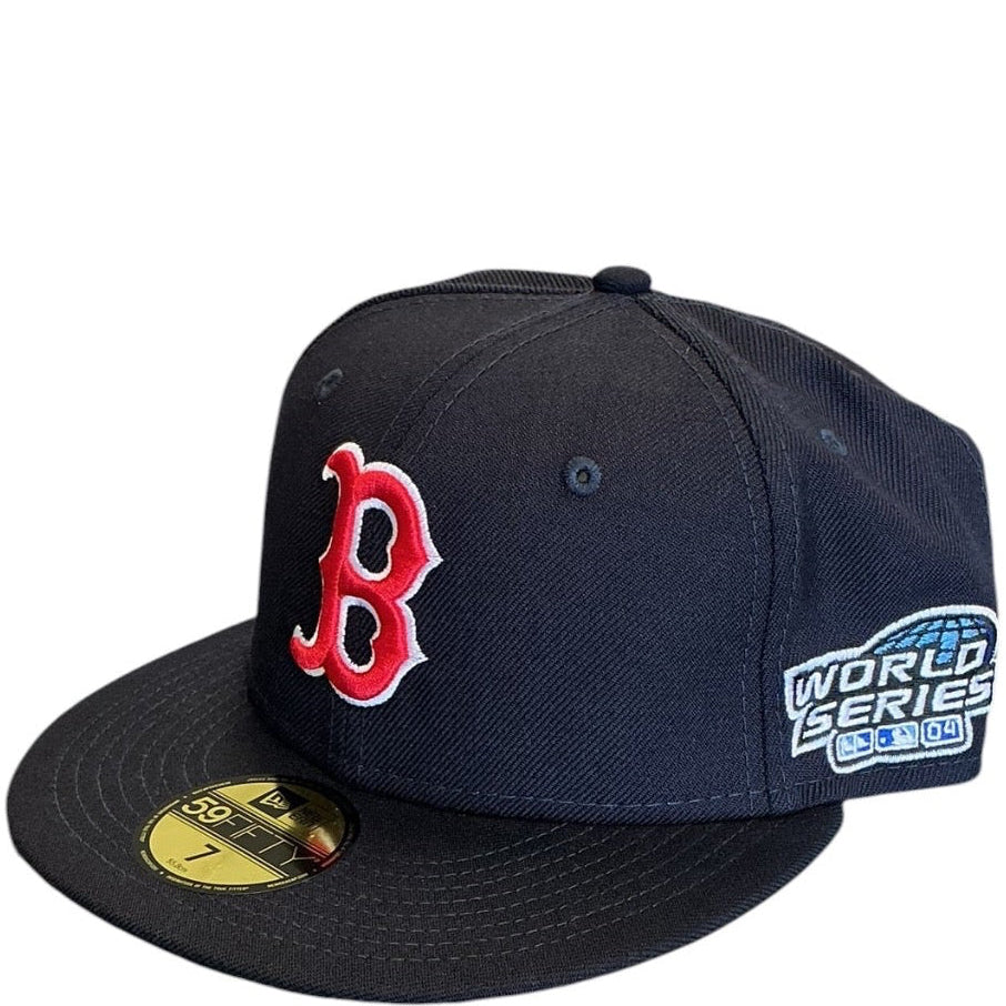 Boston Red Sox navy New Era 59FIFTY fitted hat - back view