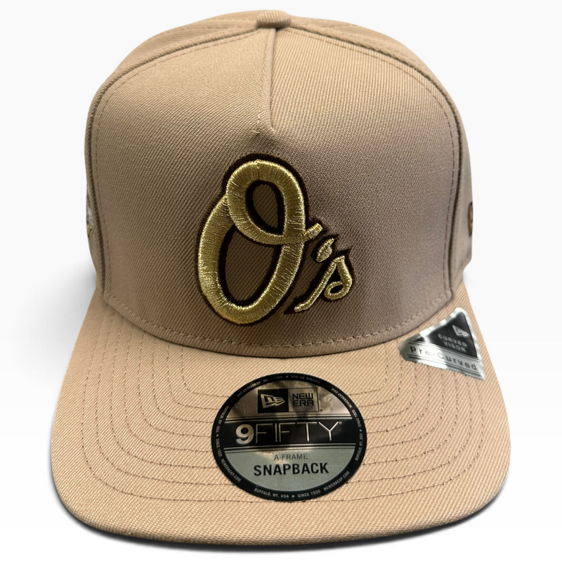 Baltimore Orioles Tan & Gold New Era 9FIFTY A-Frame snapback hat - front view