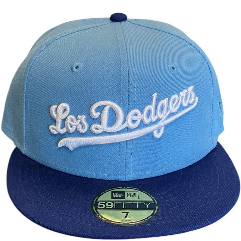 Los Angeles Dodgers light blue and navy New Era 59FIFTY fitted hat - side view